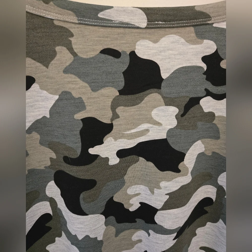 XXL Ricki's Green Beige Grey Black  Camouflage V-Neck T-Shirt Dress Tunic - Picture 5 of 7
